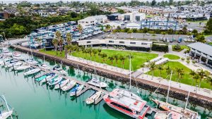 An aerial shot of Pine Harbour, showing the building where Crossfit Affinity is located